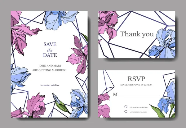 Süsen illüstrasyon vektör. Çiçek tebrik kartları şablonları, 