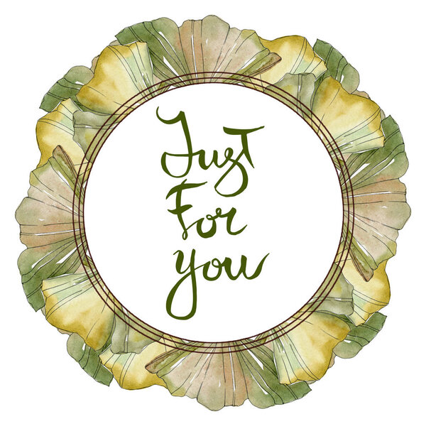 Green red ginkgo biloba leaves.Watercolor background illustration set. Frame border ornament square.