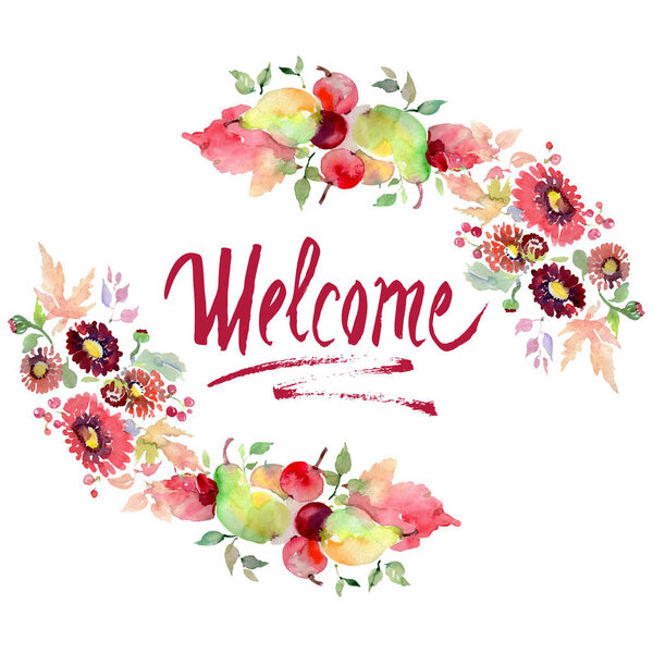 Букет с цветами и фруктами. Набор акварельных фонов. Граничный орнамент
.