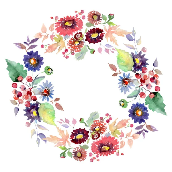 Bouquets com flores e frutas. Conjunto de ilustração de fundo aquarela. Quadro borda ornamento quadrado . — Fotografia de Stock