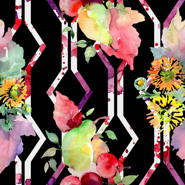 Букет с цветами и фруктами. Набор акварельных фонов. Бесшовный рисунок фона
.