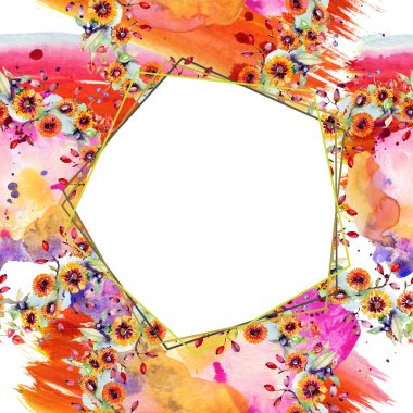 Buket çiçek ve meyveleri ile. Botanik çiçek. Vahşi bahar yaprak izole kır çiçeği. Suluboya arka plan illüstrasyon küme. Suluboya çizim moda aquarelle izole.