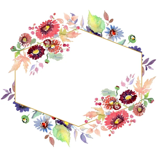 Sträuße mit Blumen und Früchten. Aquarell Hintergrundillustration Set. Rahmen Rand Ornament Quadrat. — Stockfoto