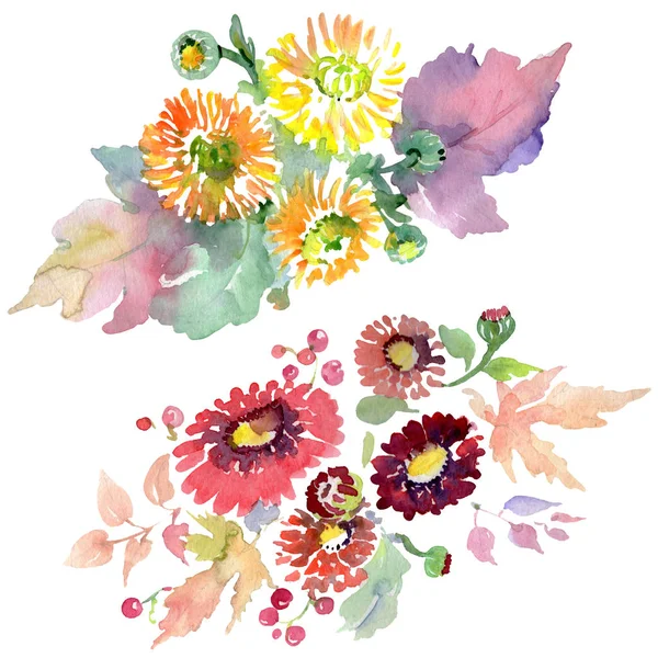 Bouquets with flowers and fruits. Watercolor background illustration set. Isolated bouquets illustration element. — Stock Photo, Image