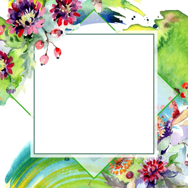 Strauß mit Blumen und Beeren. Blütenbotanische Blume. wildes Frühlingsblatt Wildblume isoliert. Aquarell Hintergrundillustration Set. Aquarell Zeichnung Mode Aquarell isoliert. — Stockfoto