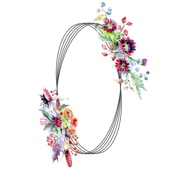 Buquê com flores e bagas. Floral flor botânica. Folha selvagem primavera wildflower isolado. Conjunto de ilustração de fundo aquarela. Desenho aquarelle moda aquarelle isolado . — Fotografia de Stock