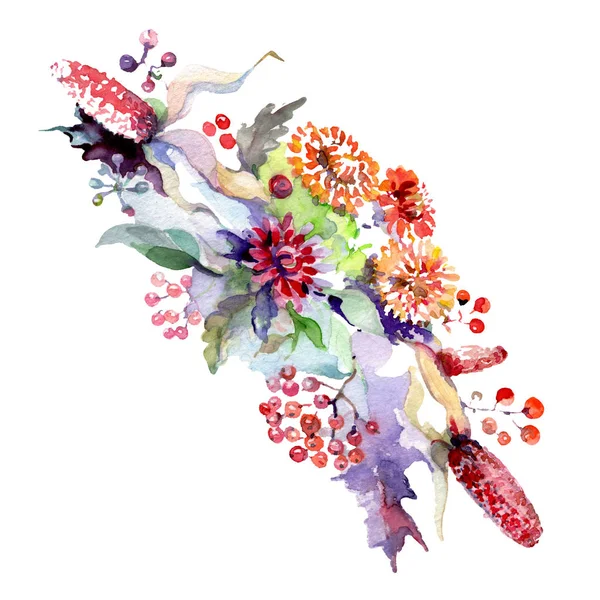 Strauß mit Blumen und Beeren. Aquarell Hintergrundillustration Set. isolierte Strauß Illustration Element. — Stockfoto