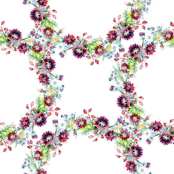 Bukett med blommor och bär. Blommig botaniska blomma. Vilda våren leaf wildflower isolerade. Akvarell bakgrund illustration set. Akvarell ritning mode aquarelle isolerade. — Stockfoto