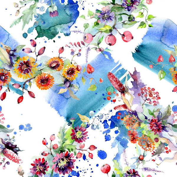 Букет с цветами и ягодами. Цветочный ботанический цветок. Дикий весенний цветок изолирован. Набор акварельных фонов. Изолированная акварель акварель
.