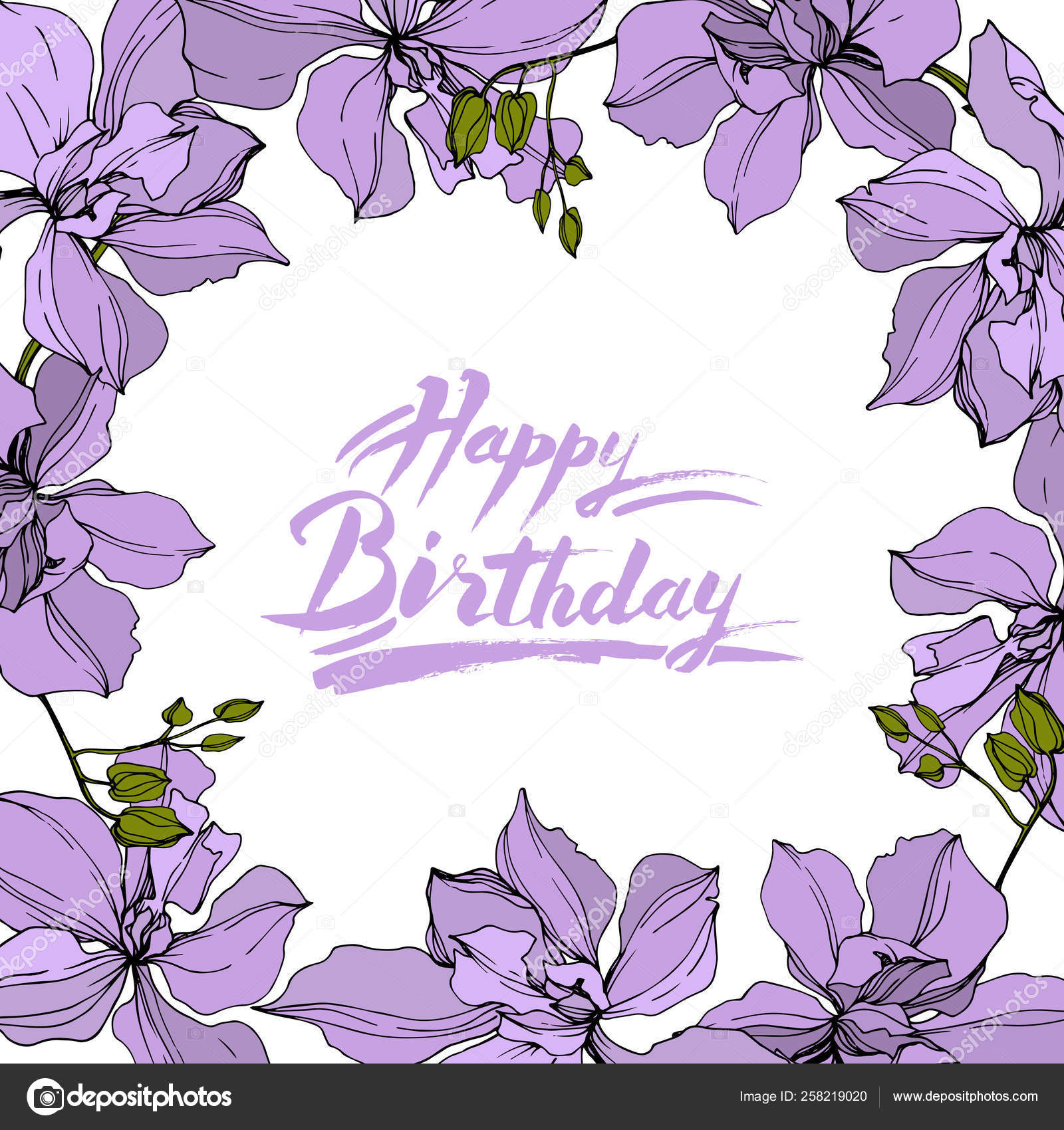 Vector Wreath Orchid Flowers Isolated White Happy Birthday Lettering Stock Vector Image By C Andreyanush