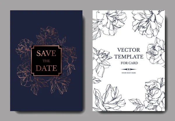 Vektorrosen Blühen Tuschebilder Hochzeitshintergrundkarten Elegante Karten Illustration Grafik Set — Stockvektor