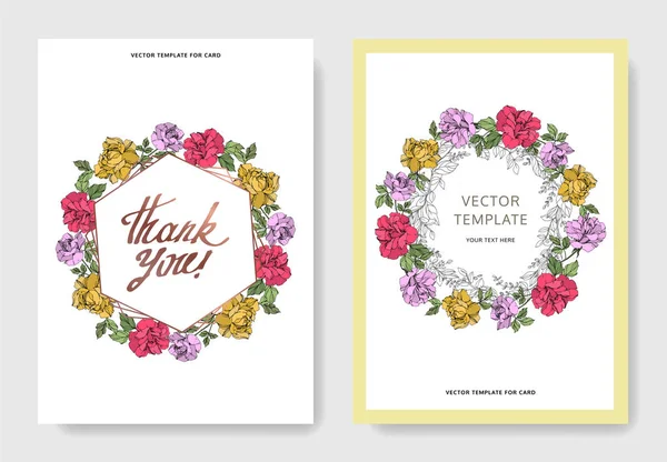 Vektör Güller Çiçekler Oyulmuş Mürekkep Sanatı Düğün Arka Plan Kartları — Stok Vektör