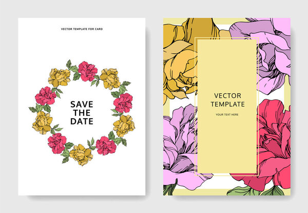 Vector Roses flowers. Engraved ink art. Wedding background cards. Elegant cards illustration graphic set.