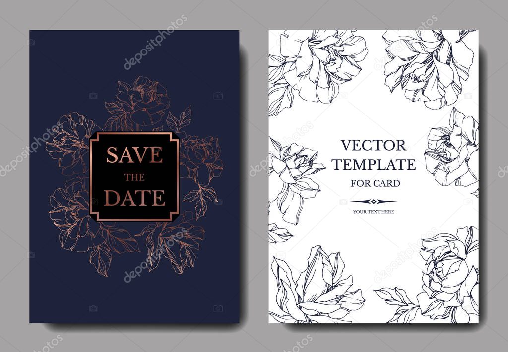 Vector Roses flowers. Engraved ink art. Wedding background cards. Elegant cards illustration graphic set.