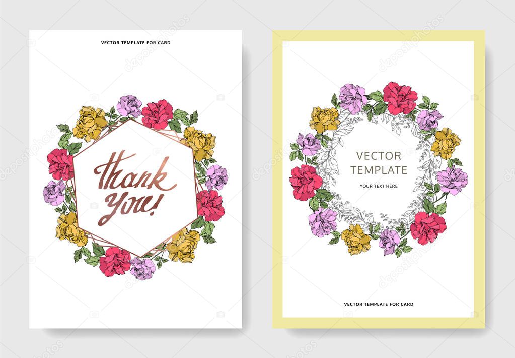 Vector Roses flowers. Engraved ink art. Wedding background cards. Elegant cards illustration graphic set.