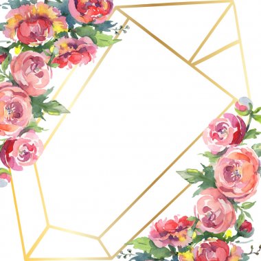 Yeşil yaprakları beyaz izole ile şakayık. Suluboya arka plan illüstrasyon seti. Kopyalama alanı ile çerçeve süsü.