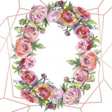 Yeşil yaprakları beyaz izole ile şakayık. Suluboya arka plan illüstrasyon seti. Kopyalama alanı ile çerçeve süsü.