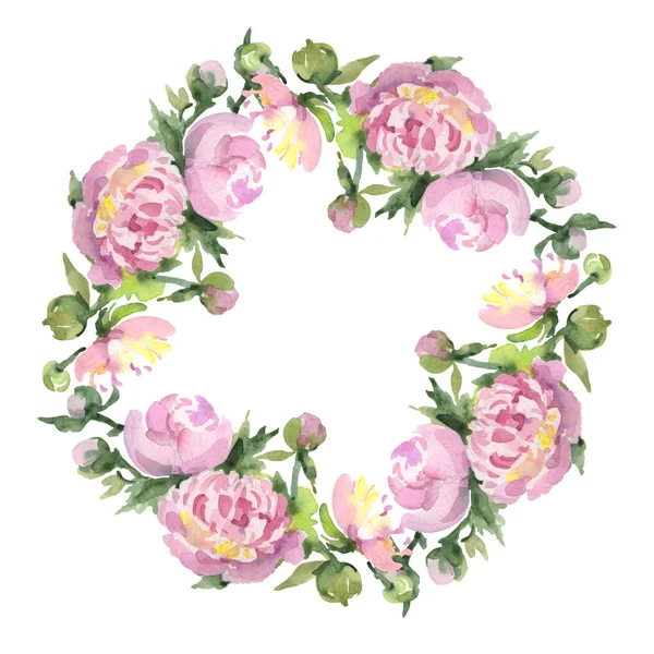 Yeşil yaprakları beyaz izole ile şakayık. Suluboya arka plan illüstrasyon seti. Kopyalama alanı ile çerçeve süsü.