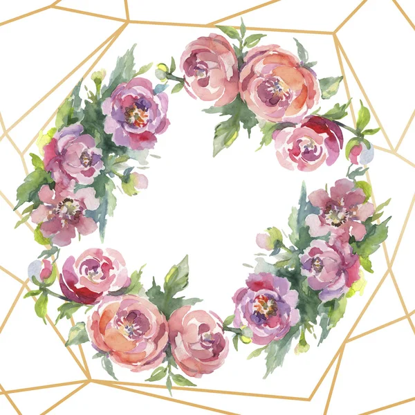 Yeşil yaprakları beyaz izole ile şakayık. Suluboya arka plan illüstrasyon seti. Kopyalama alanı ile çerçeve süsü.