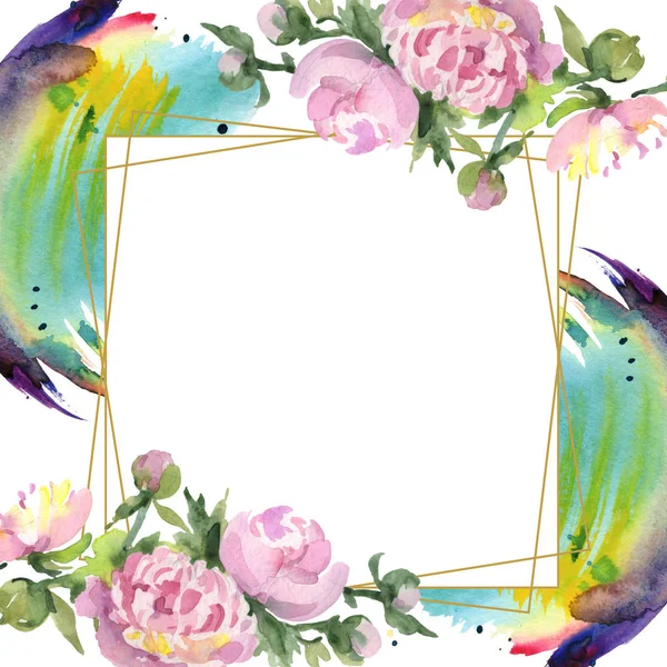 Yeşil yaprakları beyaz izole ile şakayık. Suluboya arka plan illüstrasyon seti. Kopyalama alanı ile çerçeve süsü.