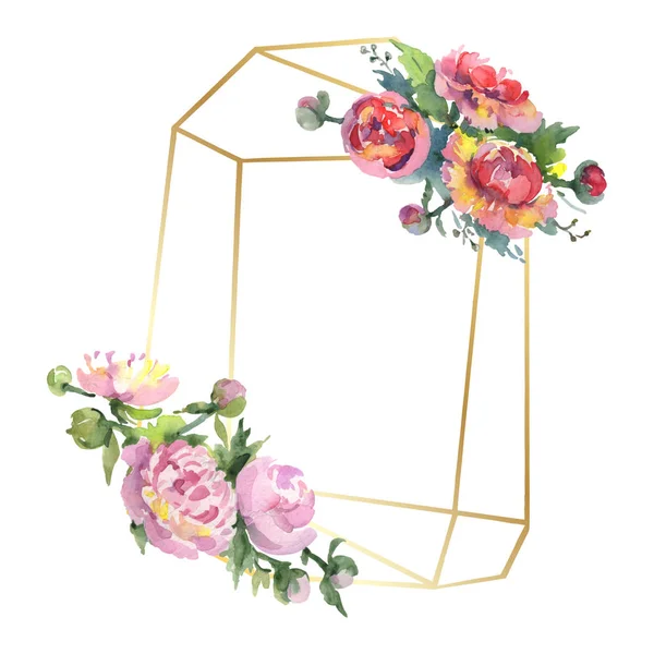 Yeşil yaprakları beyaz izole ile şakayık. Suluboya arka plan illüstrasyon seti. Kopyalama alanı ile çerçeve süsü.