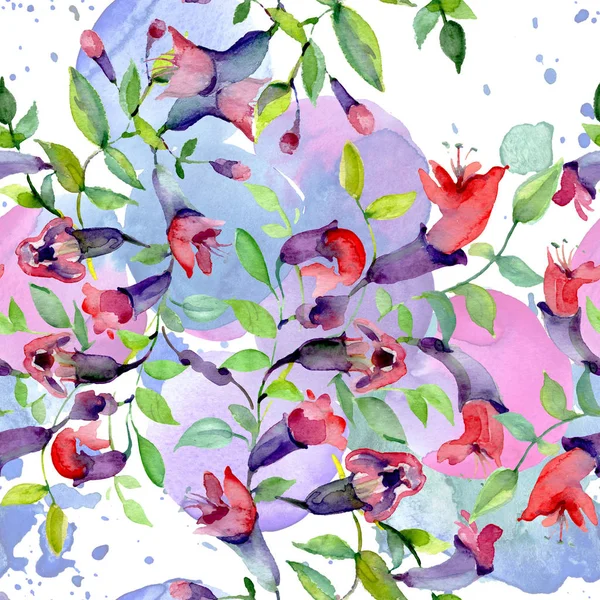 Wildblumen Mit Grünen Blättern Aquarell Hintergrundillustration Set Nahtloses Hintergrundmuster — Stockfoto