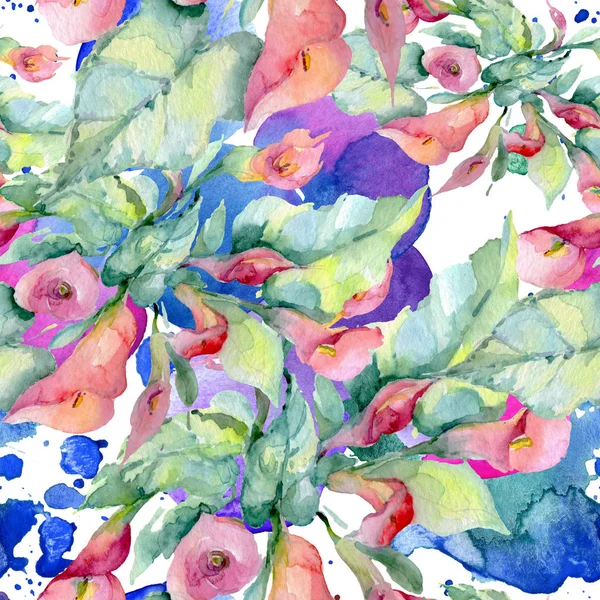 Fleurs Sauvages Aux Feuilles Vertes Ensemble Illustration Fond Aquarelle Modèle — Photo