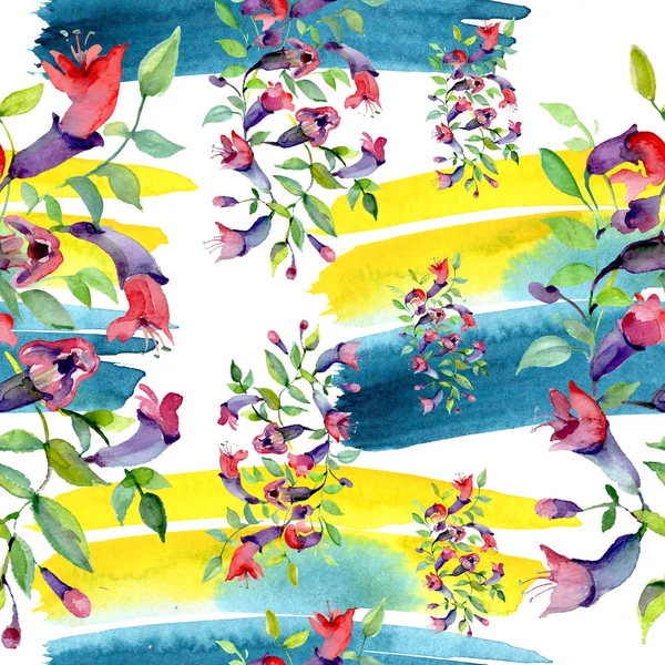 Wildblumen Mit Grünen Blättern Aquarell Hintergrundillustration Set Nahtloses Hintergrundmuster — Stockfoto