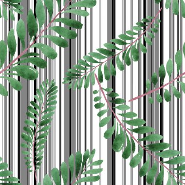 Egzotik tropikal hawaii yeşil palmiye yaprakları. Suluboya arka plan seti. Kesintisiz arka plan deseni.