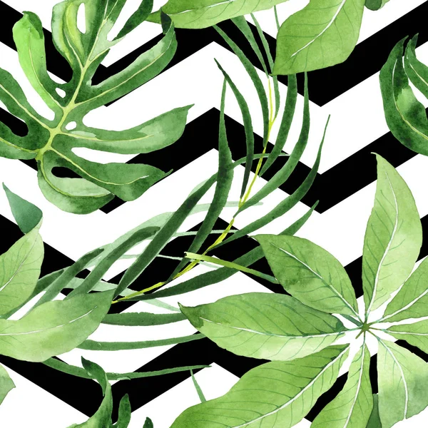 Экзотические Тропические Листья Гавайских Зеленых Пальм Акварельный Набор Фона Бесшовный — стоковое фото