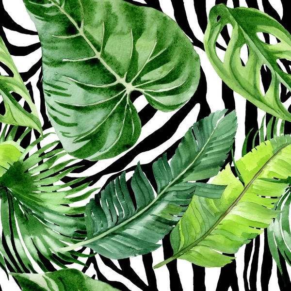 Exotiska Tropiska Hawaiian Palmträd Blad Akvarell Bakgrund Illustration Uppsättning Sömlöst — Stockfoto