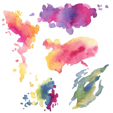 Soyut suluboya kağıdı sıçrama şekilleri çizim izole. Resimde aquarelle arka planı için.