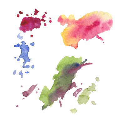 Soyut suluboya kağıdı sıçrama şekilleri çizim izole. Resimde aquarelle arka planı için.