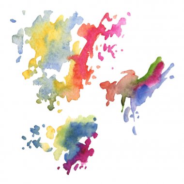 Soyut suluboya kağıdı sıçrama şekilleri çizim izole. Resimde aquarelle arka planı için.