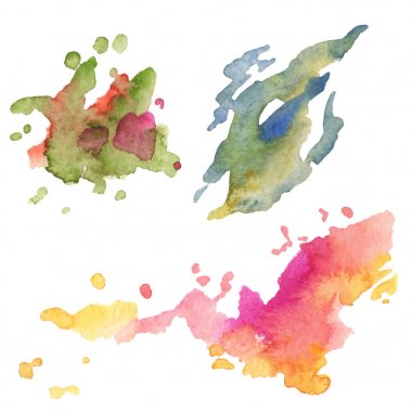 Soyut suluboya kağıdı sıçrama şekilleri çizim izole. Resimde aquarelle arka planı için.