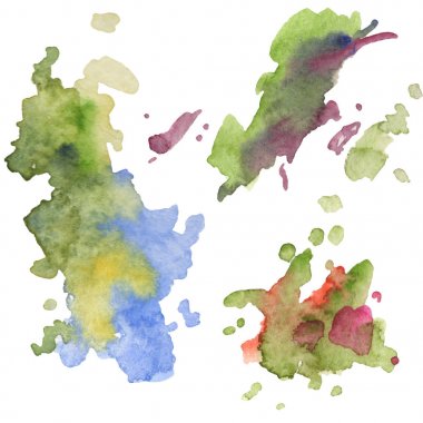 Soyut suluboya kağıdı sıçrama şekilleri çizim izole. Resimde aquarelle arka planı için.