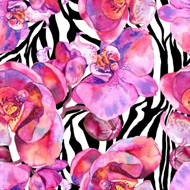 Orchid floral botanical flower. Watercolor background illustration set. Seamless background pattern. clipart