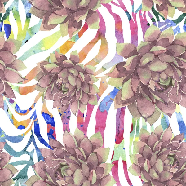 ジューシーな花の植物の花 野生の春の葉の野生の花 水彩イラストセット 水彩画ファッションアクアレル シームレスな背景パターン ファブリック壁紙プリントテクスチャ — ストック写真