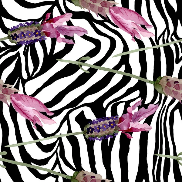 紫色のラベンダーの花の植物の花。●水彩背景イラストセット。シームレスな背景パターン. — ストック写真