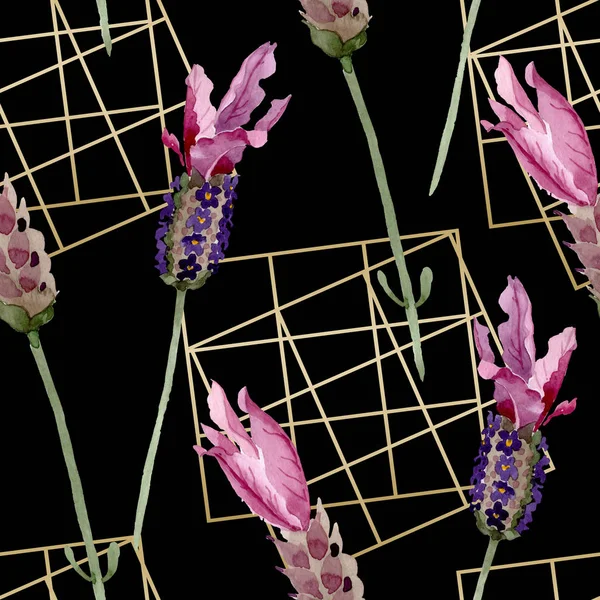 Purple lavanda flores botánicas florales. Conjunto de ilustración de fondo acuarela. Patrón de fondo sin costuras . — Foto de Stock