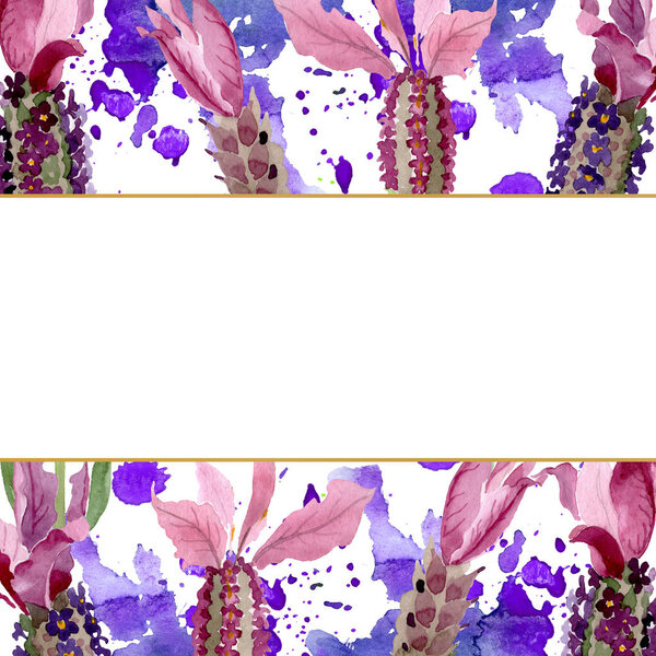 Purple lavender floral botanical flowers. Watercolor background illustration set. Frame border ornament square.