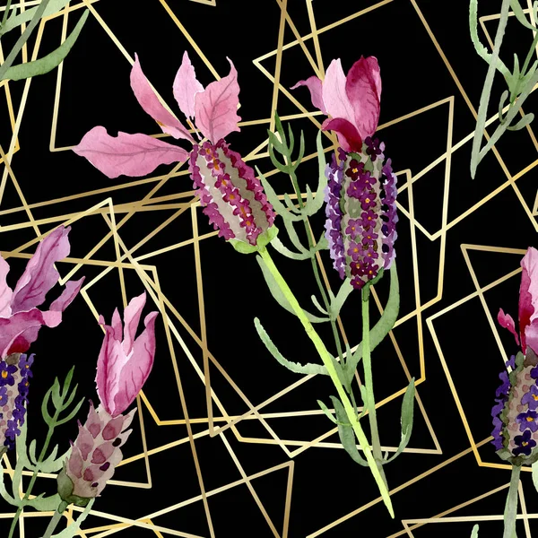 Purple lavender floral botanical flowers. Watercolor background illustration set. Seamless background pattern. — Stock Photo, Image