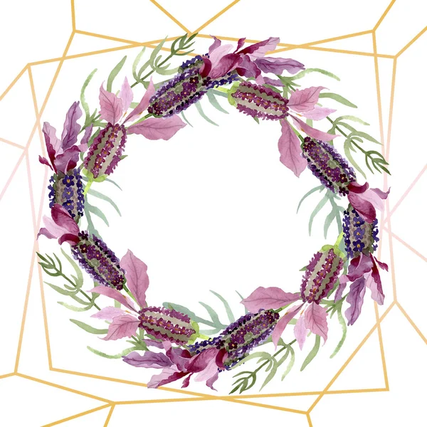 Purple lavender floral botanical flowers. Watercolor background illustration set. Frame border ornament square.