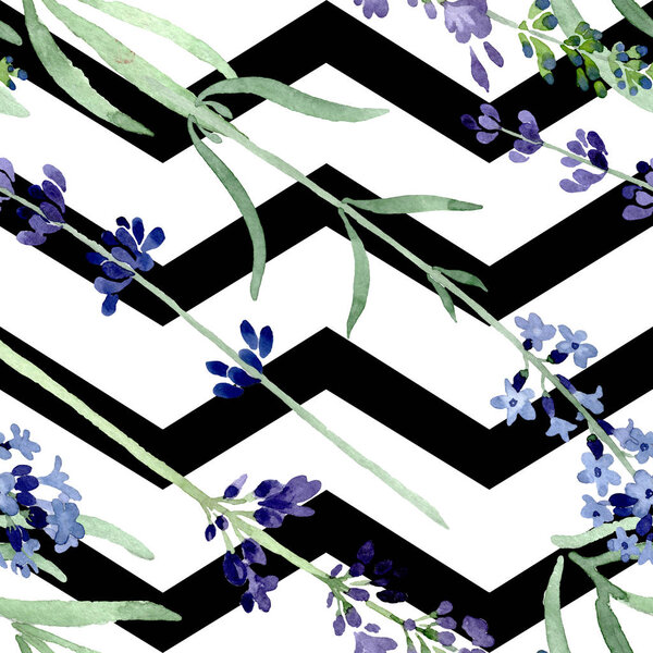 Фиолетовый цветочный ботанический цветок лаванды. Набор акварельных фонов. Бесшовный рисунок фона
.