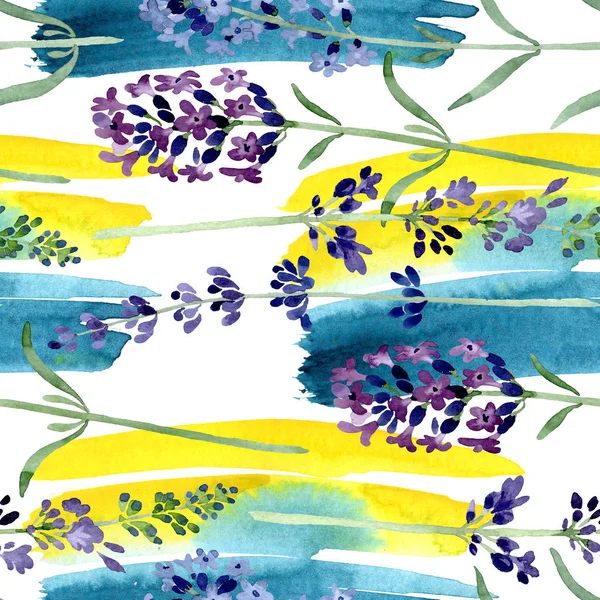 Фиолетовый цветочный ботанический цветок лаванды. Набор акварельных фонов. Бесшовный рисунок фона . — стоковое фото