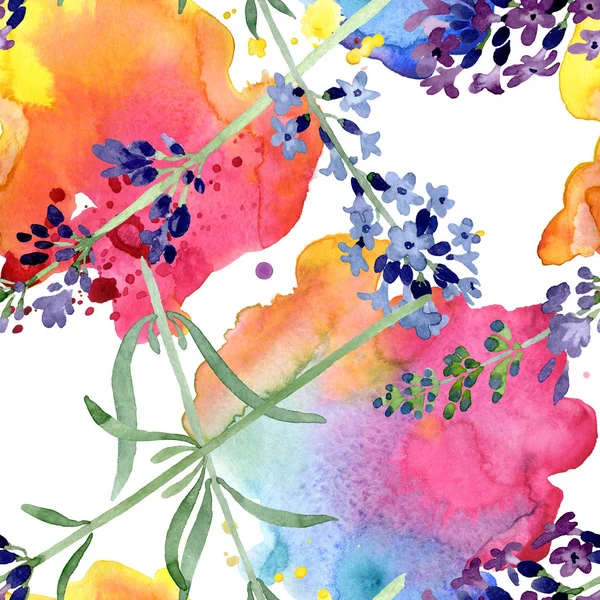 Violet lavendel bloemen botanische bloem. Aquarel achtergrond illustratie instellen. Naadloos achtergrond patroon. — Stockfoto