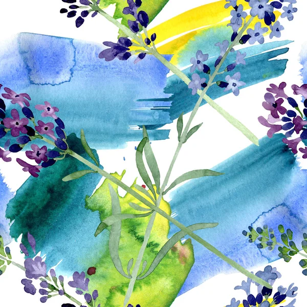 Violeta lavanda floral flor botânica. Conjunto de ilustração de fundo aquarela. Padrão de fundo sem costura . — Fotografia de Stock