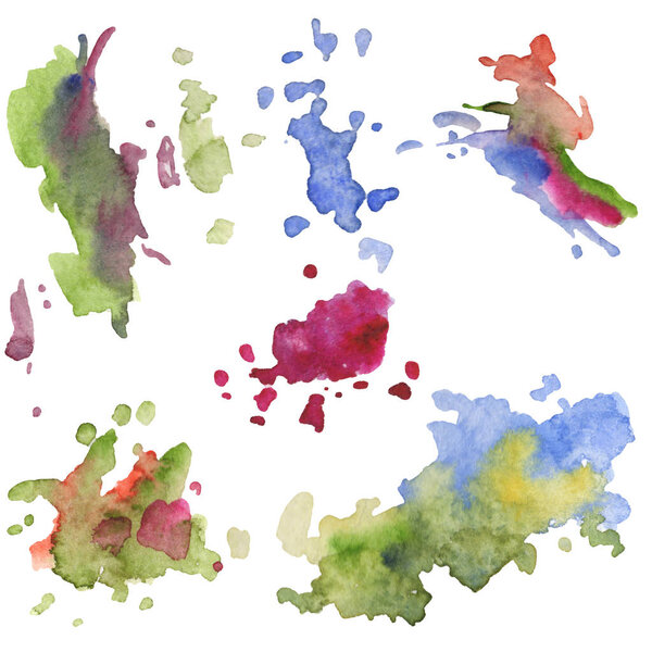 Abstract watercolor paper splash shapes isolated drawing. Illustration aquarelle for background.