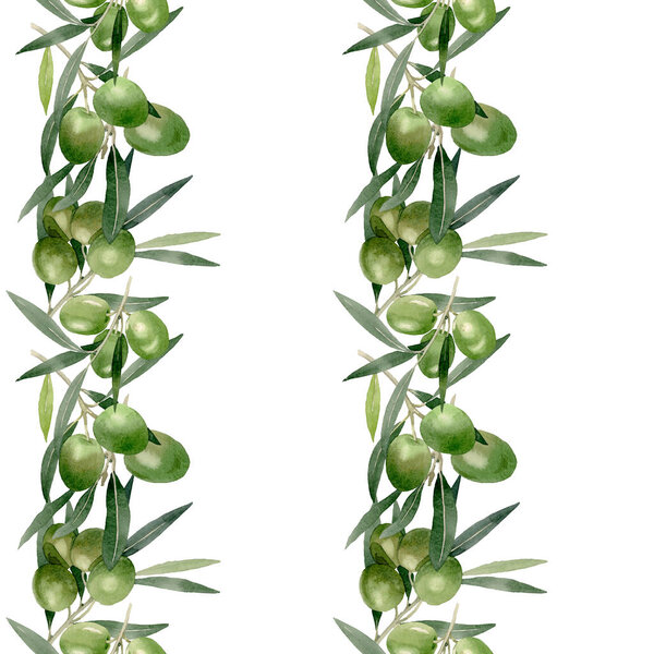 Оливковая ветвь с черными и зелеными фруктами. Набор акварельных фонов. Бесшовный рисунок фона
.