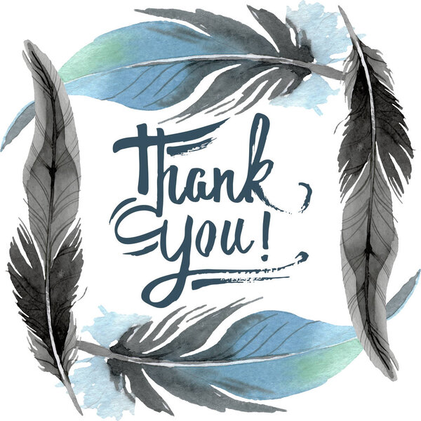 Птичье перо из крыла изолировано. Набор акварельных фонов. Граничный орнамент
.